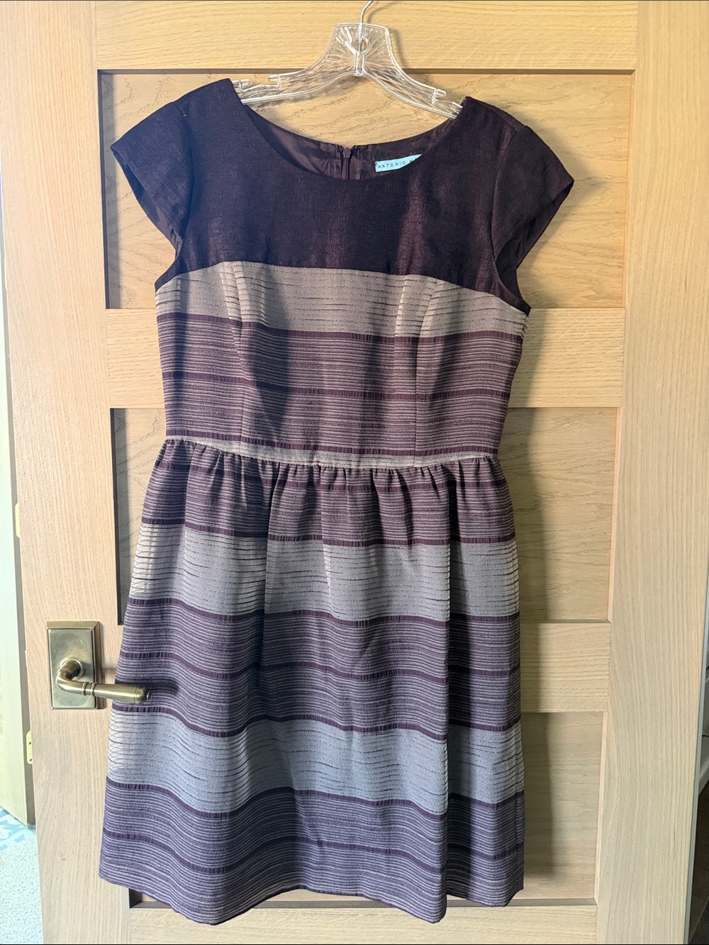 ANTONIO MELANI Purple & Gray Striped Fit-and-Flare Dress